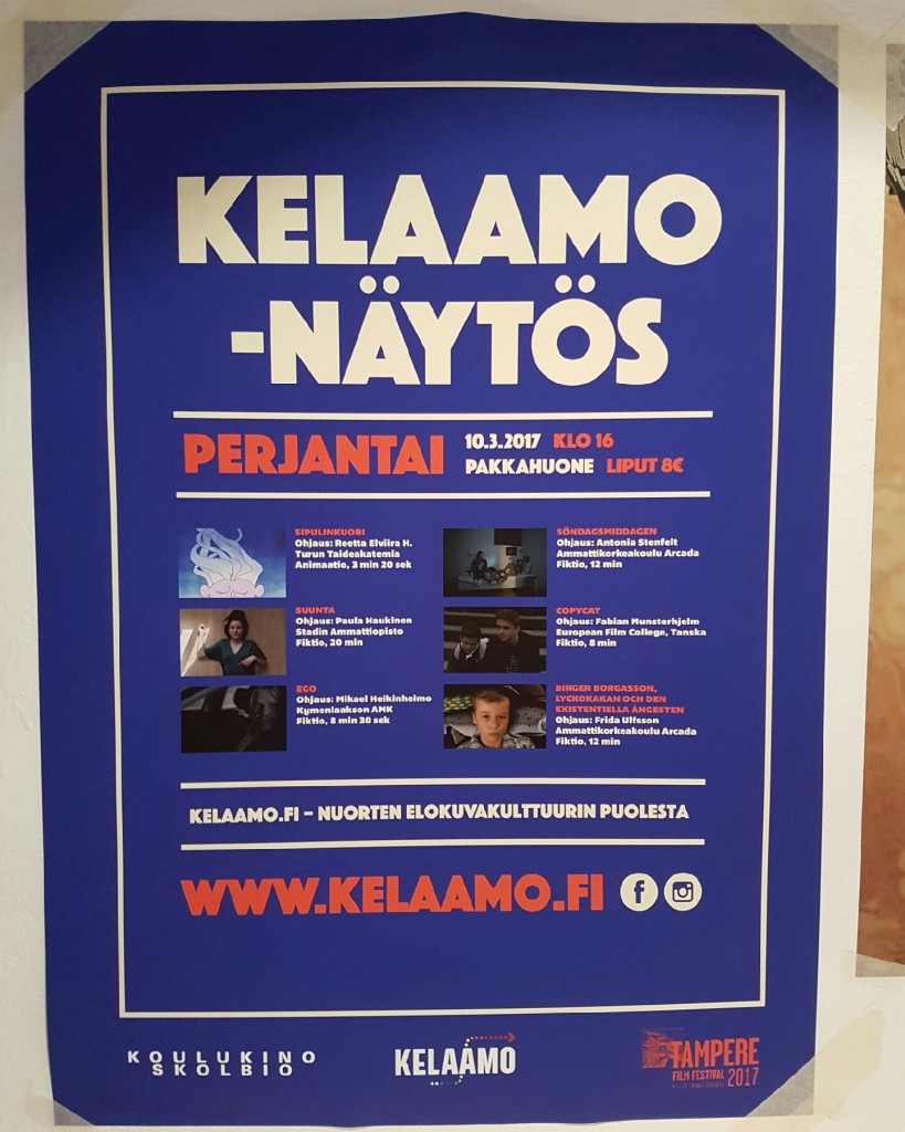 Passit saatuamme oli aika ripustaa Kelaamo-näytöksen juliste ympäri kaupunkia. Hienon julisteen meille suunnitteli Sami Viljanto. 